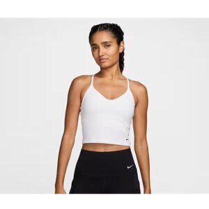 Nike Indy Dri-FIT White Crop Tank Bra Top XS Adjustable Straps Athletic